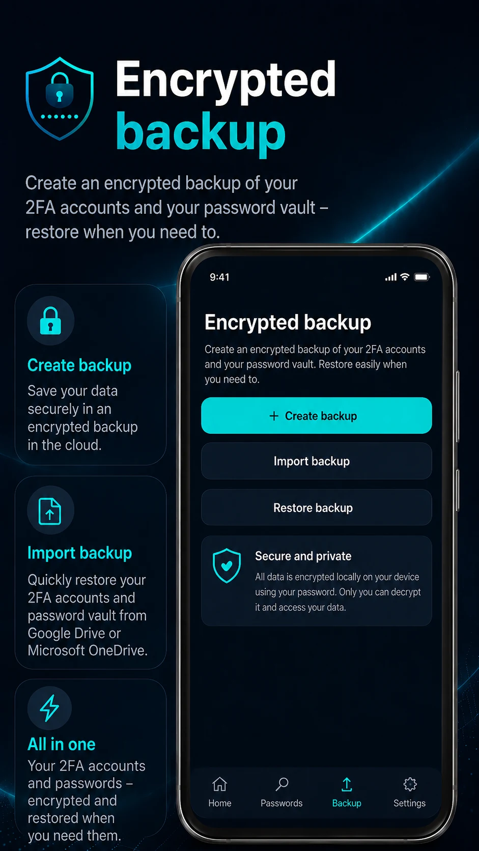 Encrypted backup in 2FA Authenticator SL