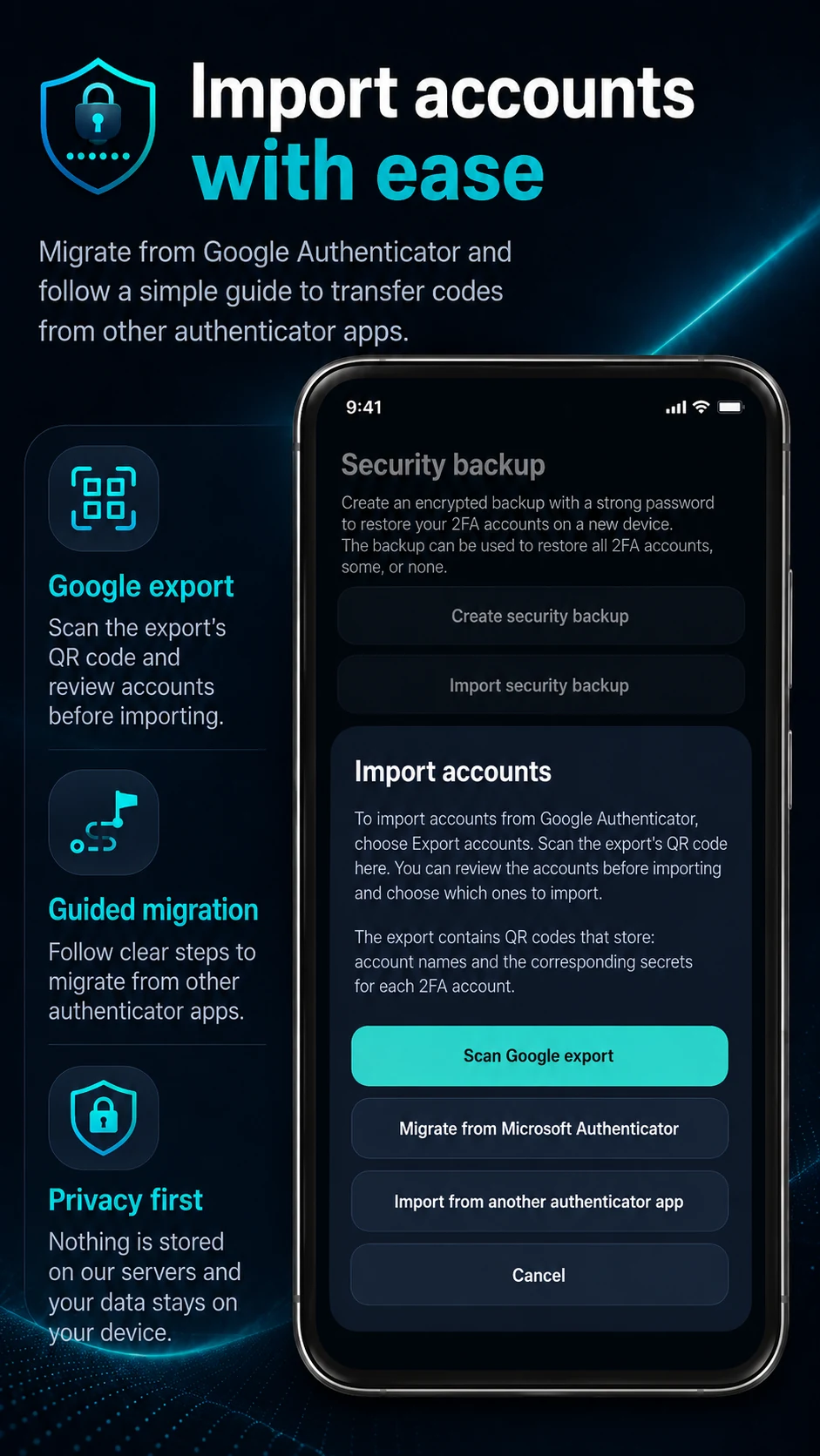 Importing 2FA accounts in 2FA Authenticator SL