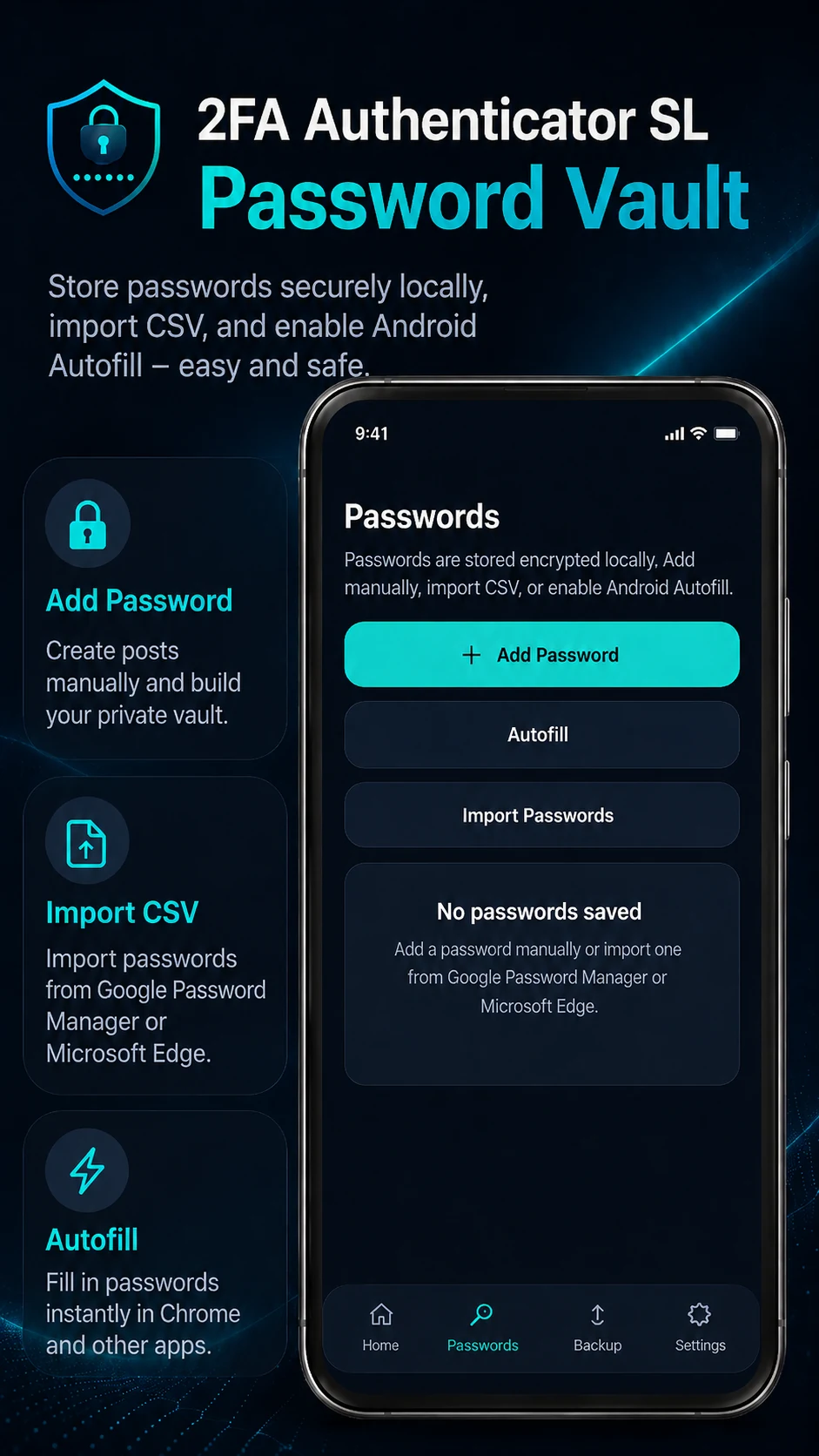 Password vault in 2FA Authenticator SL