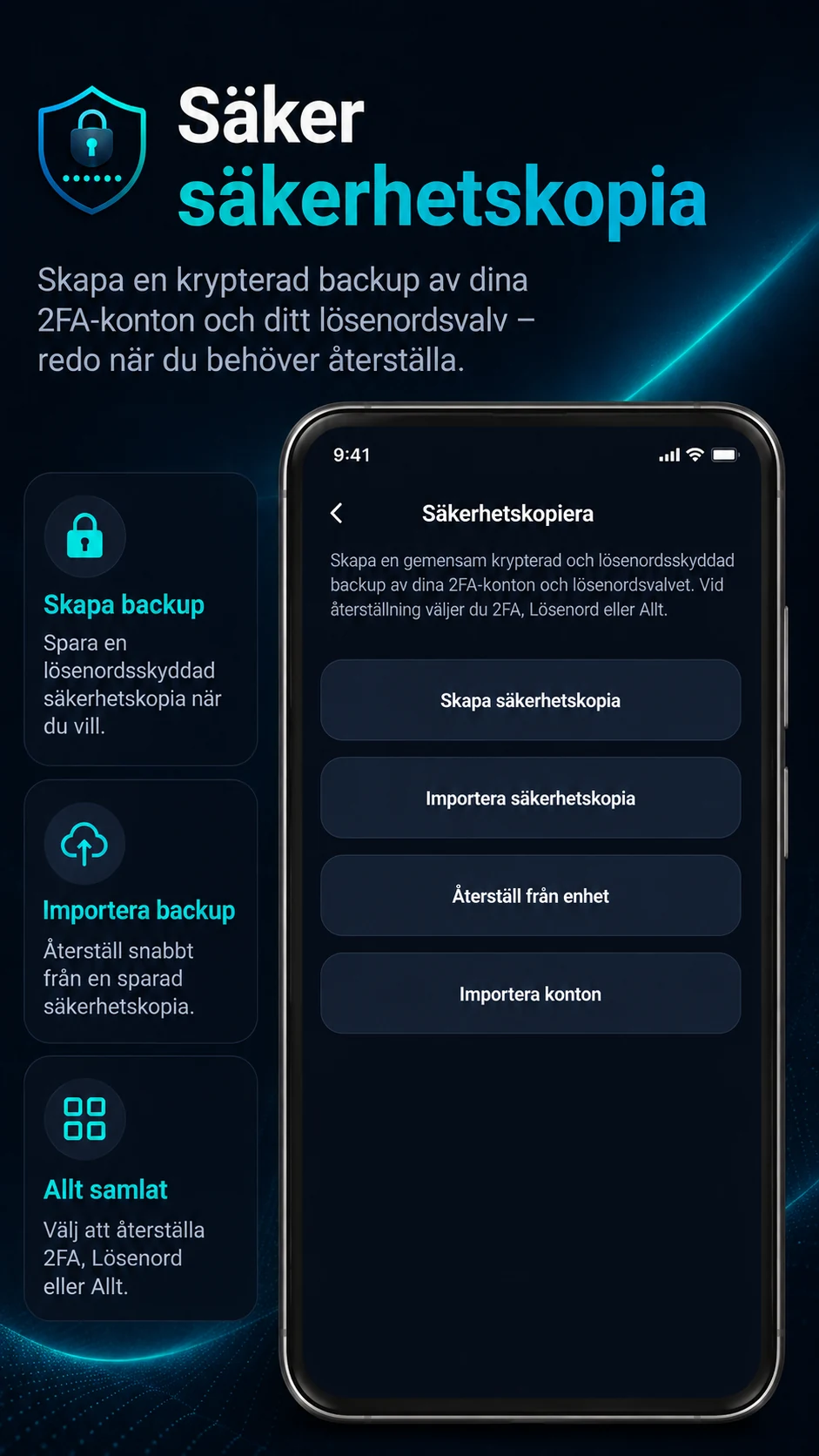 Säkerhetskopiering i 2FA Authenticator SL