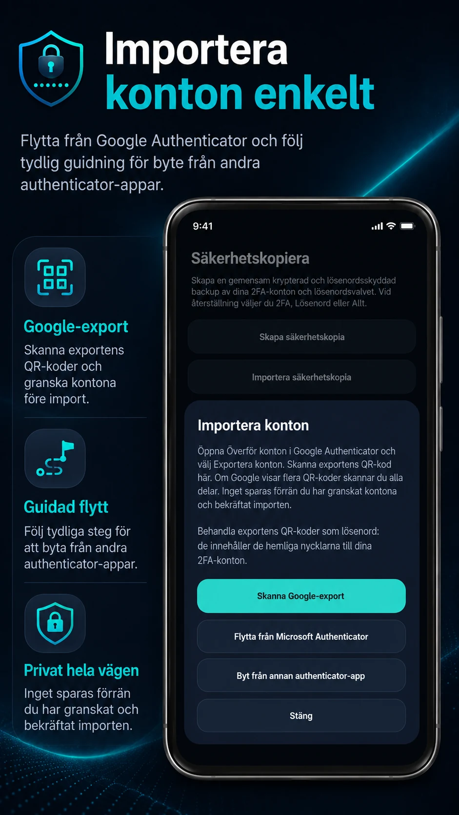 Import av 2FA-konton i 2FA Authenticator SL